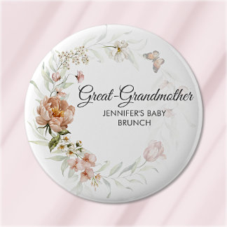 Badge Rond 5 Cm Grand-mère rose blush Florales Baby Shower/Brunch