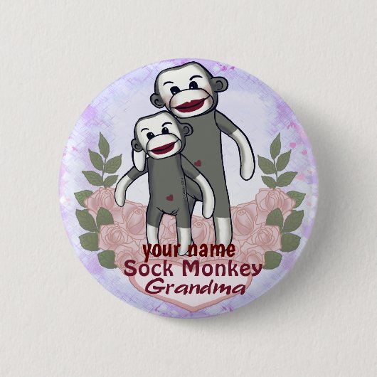 Badge Rond 5 Cm Grand-mère Singe Chaussette (Devant)