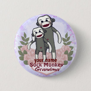 Badge Rond 5 Cm Grand-mère Singe Chaussette