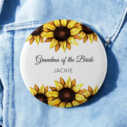 Badge Rond 5 Cm Grand-mère Tournesol Floral Jaune Blanc