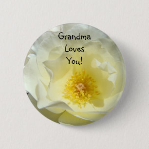 Badge Rond 5 Cm Grand-mère vous aime ! Boutons cadeaux Fleur Rose