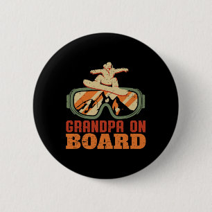 Badge Rond 5 Cm Grand-Père À Bord Drôle Vintage Retro Snowboard