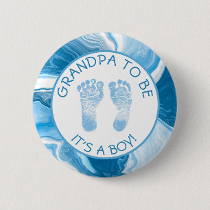Badge Rond 5 Cm Grand-père à être Bleu Baby shower en marbre Bouto