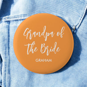 Badge Rond 5 Cm Grand-père de la mariée Orange Blanc