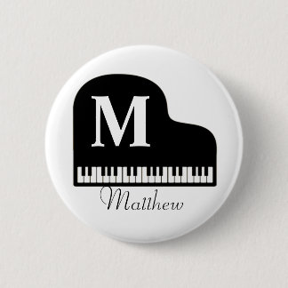 Badge Rond 5 Cm Grand Piano Monogram Pianiste Personnaliser