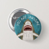 Badge Rond 5 Cm Grand requin blanc drôle Jawsome Humour de jeu per (Devant & derrière)