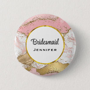 Badge Rond 5 Cm Grand Rose de luxe en marbre rose or Design Brides