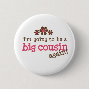 Badge Rond 5 Cm Grand T-shirt de cousin fleur rose/Brown