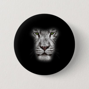 Badge Rond 5 Cm Grand Visage de Lion Chat Avec Les Yeux Vert Foncé