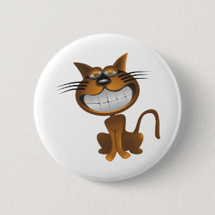 Badge Rond 5 Cm Grande Caricature Brown Cartographie Chat Cute Den