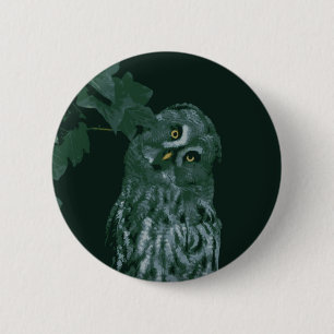 Badge Rond 5 Cm Grande Chouette grise