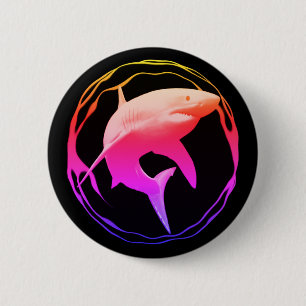 Badge Rond 5 Cm Grande conception graphique de requins blancs