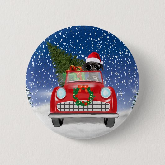 Badge Rond 5 Cm Grande Dane Chien Conduite Voiture En Neige Noël T (Devant)