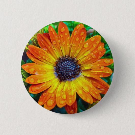 Badge Rond 5 Cm Grande Fleur d'or près (Devant)