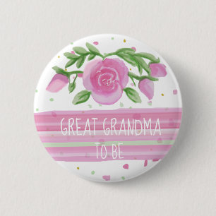 Badge Rond 5 Cm Grande grand-mère d'être Baby shower Rose d'aquare