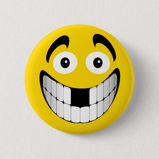 Badge Rond 5 Cm Grande grimace jaune avec les dents absentes (Devant)