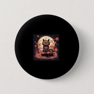 Badge Rond 5 Cm Grande vague et Sakura_ Halloween Art Chat Noir