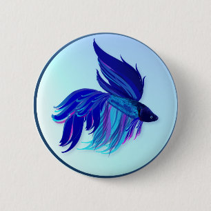 Badge Rond 5 Cm Grands boutons de combat siamois bleus de poissons