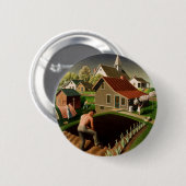 Badge Rond 5 Cm Grant Wood Spring in Town (1941) (Devant & derrière)