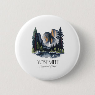 Badge Rond 5 Cm Grap Yosemite National Park Randonnée Aquarelle