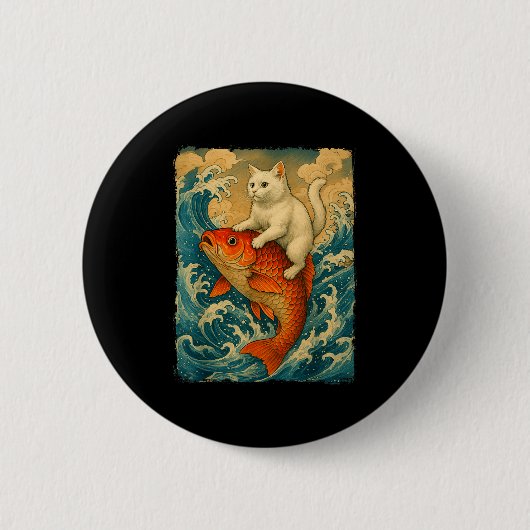 Badge Rond 5 Cm Graphic Tee Men Women Funny Cat Koi Japanese Art W (Devant)