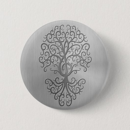 Badge Rond 5 Cm Graphique d'arbre de clef triple d'effet d'acier (Devant)