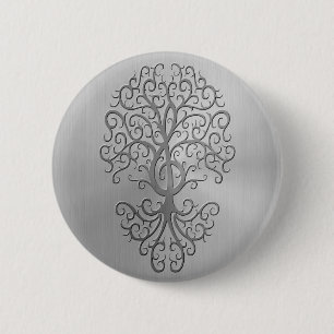 Badge Rond 5 Cm Graphique d'arbre de clef triple d'effet d'acier