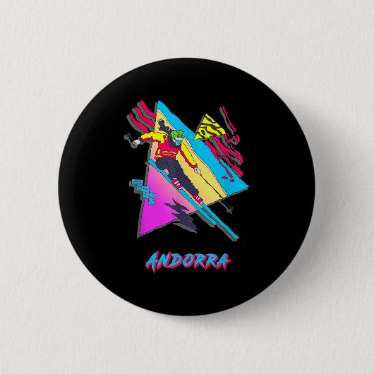 Badge Rond 5 Cm Graphique d'aventures de ski d'Andorre (Devant)