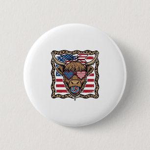 Badge Rond 5 Cm Graphique de drapeau vintage de vache des Highland