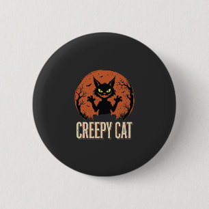 Badge Rond 5 Cm Graphique de Lune Vintage Chat Effrayant Halloween