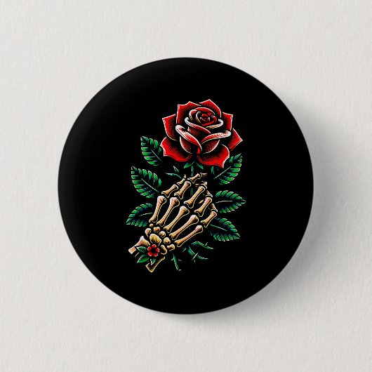 Badge Rond 5 Cm Graphique de rose de main de squelette (Devant)