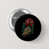 Badge Rond 5 Cm Graphique de rose de main de squelette (Devant & derrière)