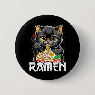 Badge Rond 5 Cm Graphique drôle japonais de ramen de chat d'anime