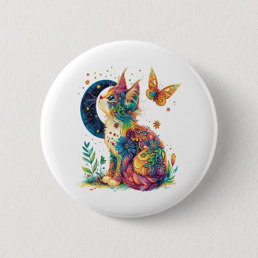 Badge Rond 5 Cm Graphisme De Chat Avec Cute Kitty Visage Animal Po (Devant)