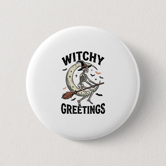 Badge Rond 5 Cm Graphisme de squelette de sorcière salutations de (Devant)