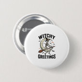 Badge Rond 5 Cm Graphisme de squelette de sorcière salutations de (Devant & derrière)