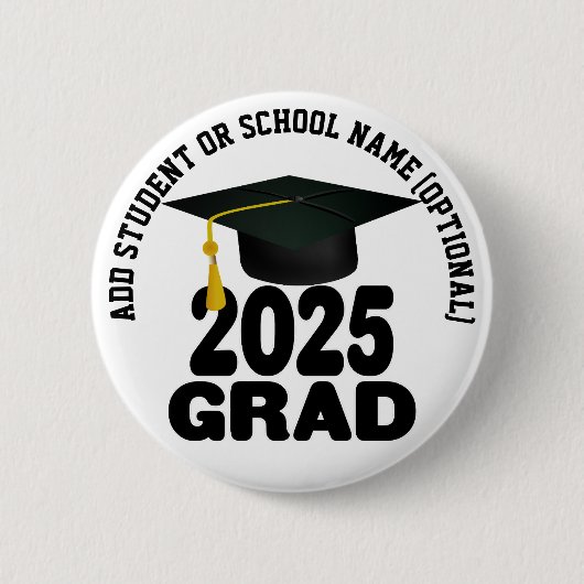 Badge Rond 5 Cm Gras Grad Class of 2025 Graduation (Devant)