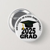 Badge Rond 5 Cm Gras Grad Class of 2025 Graduation (Devant & derrière)