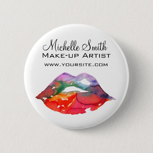 Badge Rond 5 Cm Gras Rainbow Lips Aquarelle Dessin maquillage beau (Devant)