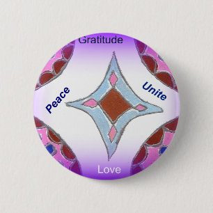 Badge Rond 5 Cm "Gratitude Peace Love Unite" Mandala Art Imprimer