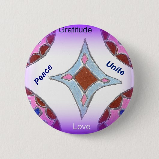 Badge Rond 5 Cm "Gratitude Peace Love Unite" Mandala Art Imprimer (Devant)