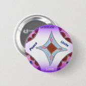 Badge Rond 5 Cm "Gratitude Peace Love Unite" Mandala Art Imprimer (Devant & derrière)