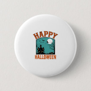 Badge Rond 5 Cm Gravure Vintage Joyeux Halloween Maison Hantée De