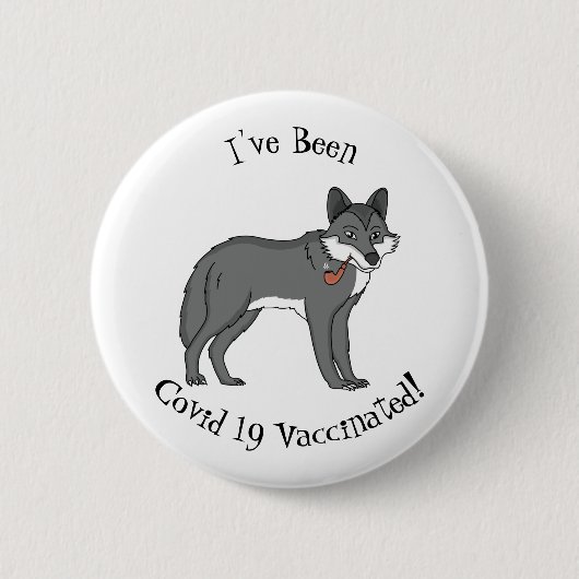 Badge Rond 5 Cm Gray wolf with pipe cartoon (Devant)