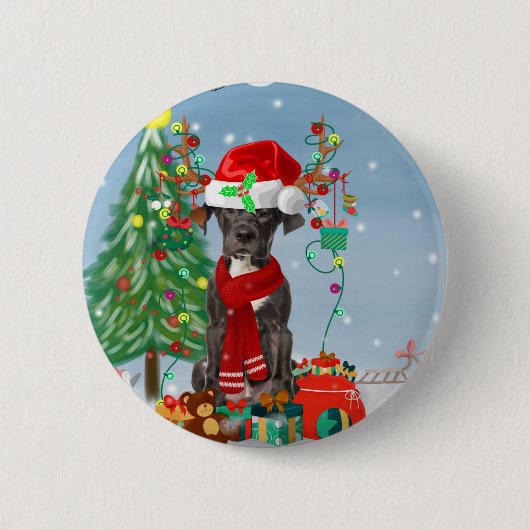 Badge Rond 5 Cm Great Dane dog with Christmas gifts (Devant)