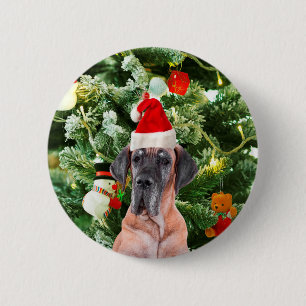 Badge Rond 5 Cm Great Dane w Christmas Tree Cadeaux Boîtes de Noël