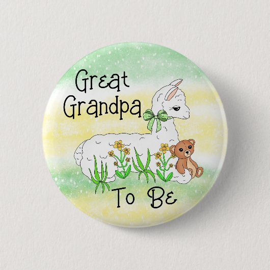 Badge Rond 5 Cm Great Grandpa To Be Llama with Teddy Bear (Devant)