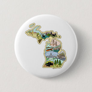 Badge Rond 5 Cm Great Lake State Michigan Vintage Illustrated Map