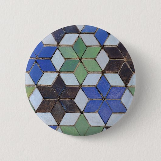 Badge Rond 5 Cm Green and Blue Mosaic Stars Button (Devant)