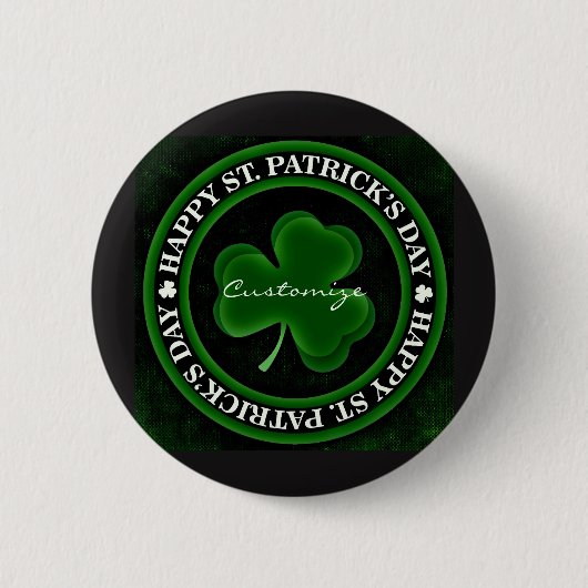 Badge Rond 5 Cm green/black shamrock St Patrick's Day Irish Pride (Devant)